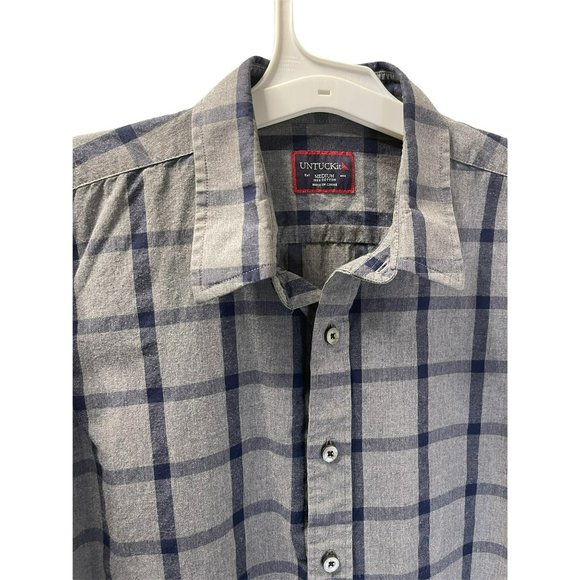 UNTUCKit Mens Blue/Gray Button Up Shirt Plaid Medium - Picture 2 of 6
